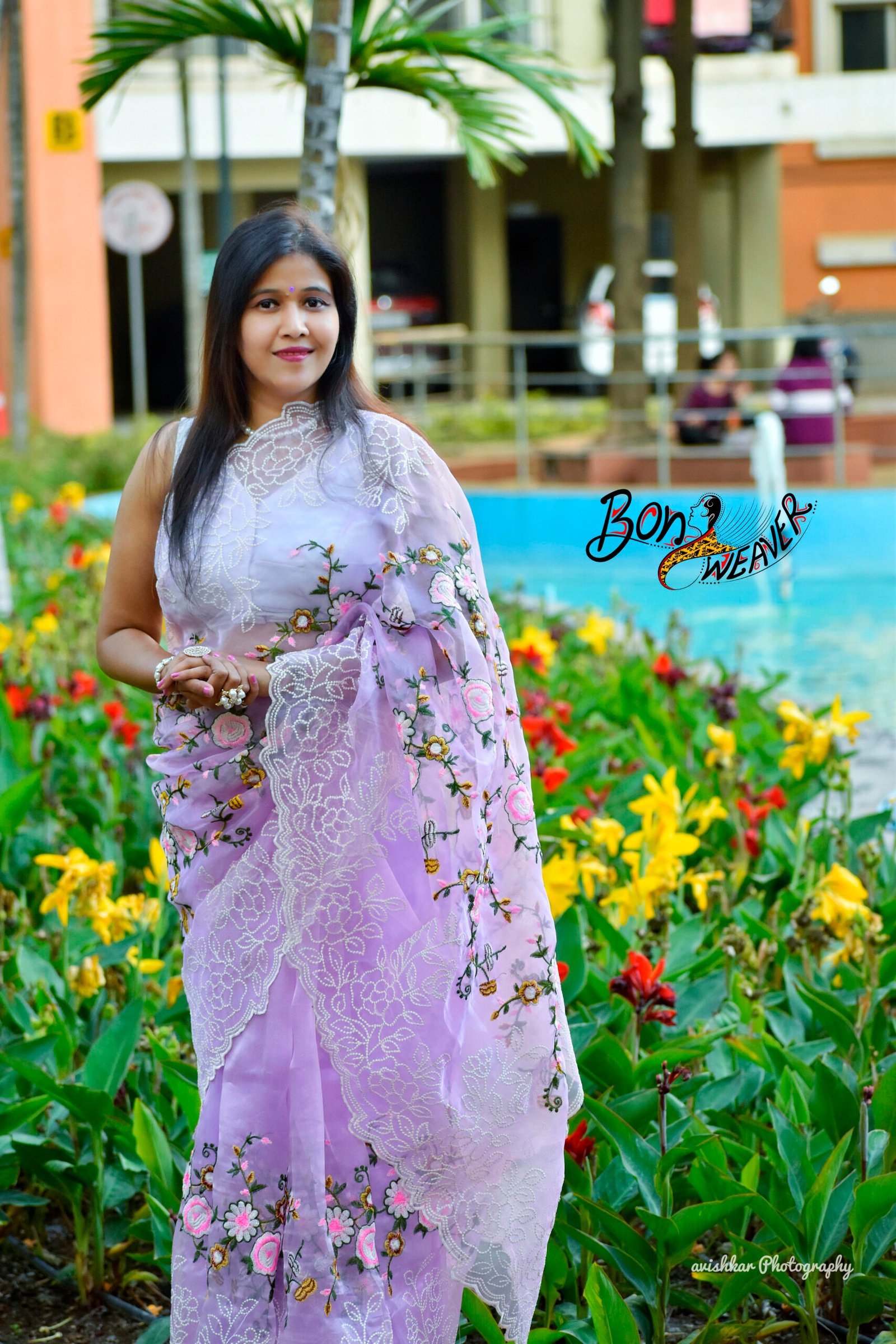 Organza embroidery saree